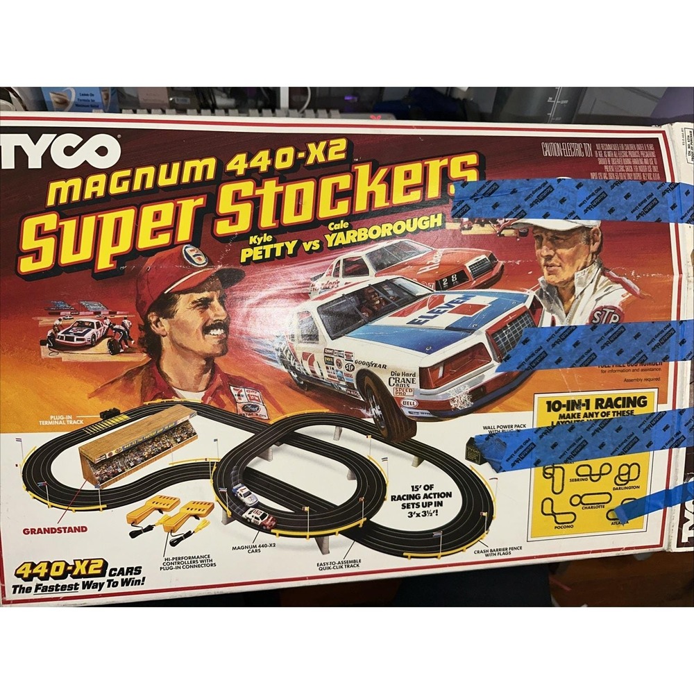 Vintage Tyco Super Stockers Magnum 440-X2 Slot Car Set Track Parts Untested